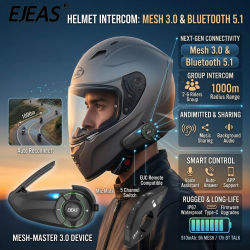 Intercomunicador para casco de motocicleta EJEAS Q8, sistema de intercomunicación Bluetooth 5.1 con controlador universal EUC, tecnología Mesh3.0 IP67, altavoces para casco, sistema de
