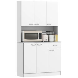 Mueble de cocina tipo buffet HOMCOM de estilo contemporáneo con múltiples espacios de almacenamiento, 6 puertas, 1 cajón y bandeja grande. 101L x 39l x 1