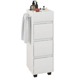 Mueble de baño HOMCOM con 4 compartimentos en la parte superior, 3 cajones y portavasos para espacios estrechos, 35x30x90cm, Blanco