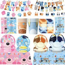 Juego de Decoraciones de Cumpleaños de Bingo el Perro Azul de Dibujos Animados, Mantel, Platos, Servilletas, Bolsas de Regalo, Recuerdos para Fiestas Infantiles y Baby Shower