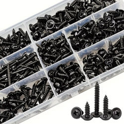 Juego de 340 tornillos autorroscantes - Tamaños M3/M4/M3.5/M5, cabeza plana Phillips, acero al carbono negro para muebles de madera