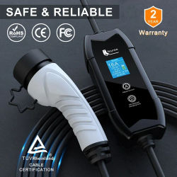 Cargador Portátil para Vehículos Eléctricos Feyree Tipo 2, 16A, 3.5kW, Monofásico, con Ajuste de Corriente y Temporizador, Enchufe Schuko