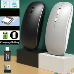 Ratón inalámbrico delgado compatible con Bluetooth 2,4G, ratón inalámbrico portátil recargable/batería para iPad, portátil y de escritorio