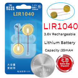 Batería de botón de carcasa de acero LIR1040 de 3,6 V 35mAh para batería de auriculares Bluetooth TWS