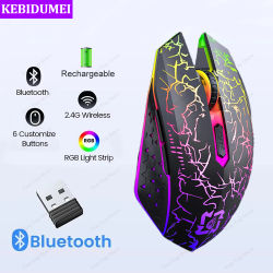 Ratón RGB para videojuegos, Mouse inalámbrico con Bluetooth, 2,4G, ergonómico, 1600DPI, 6 botones silenciosos, para MacBook, tableta, ordenadores portátiles