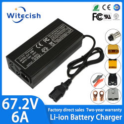Cargador de 67,2 V, 2A/4A/6A, batería de iones de litio 16S, 110V-240V, 59,2 V, 60V, salida de cargador 6A para enchufe de 60V de litio GX16/IEC/XLR/XT60/XT90