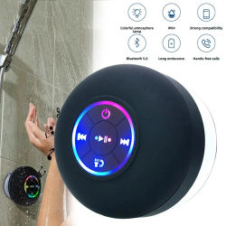 Altavoz Bluetooth portátil inalámbrico, Mini altavoz LED con micrófono, ventosa, resistente al agua IPX4, para viajes, exteriores y baño