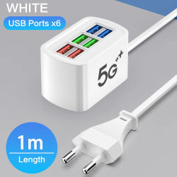 Cargador USB rápido 6 en 1, tira de alimentación, estación de carga de escritorio, cable de carga rápida de 1m, adaptador de concentrador USB para iPhone 16 Home