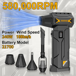 Potente Soplador Turbo de 580000 RPM, Aspiradora Inalámbrica Recargable por USB, Fuerte Presión de Viento, Iluminación LED, Limpieza de Autos/Computadoras
