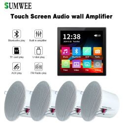 Audio en casa, pantalla táctil de 4 pulgadas, amplificador de pared inalámbrico compatible con Bluetooth, Radio Fm, altavoces de techo, Panel de Control, sistema de sonido