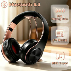 AYVVPII Auriculares estéreo inalámbricos Bluetooth FM y compatibles con tarjeta SD con micrófono para teléfono móvil Iphone Sumsamg Tablet MP3