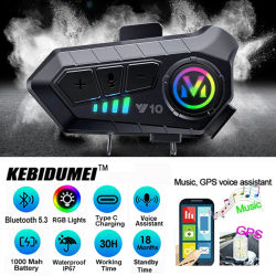 Auriculares Bluetooth para Casco de Motocicleta V5.3, Control por Voz, Llamadas Manos Libres Inalámbricas, Auriculares con IPx6, 1000 mAh y Luz Ambiental