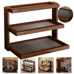 Estante de Esquina Retro de Madera de 1 Pieza, Mueble en Forma de L de Múltiples Niveles para Ahorrar Espacio, Organizador Vintage para Cafetería con Portavasos