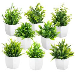 Bonsái Artificial de plástico, planta falsa verde, simulación de pequeña maceta, lavanda, eucalipto, planta verde, decoración de mesa para el hogar y la Oficina