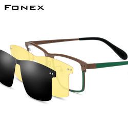 Montura de gafas FONEX de titanio para hombre, gafas japonesas con Clip magnético cuadrado, gafas con visión nocturna y lentes polarizadas 85776