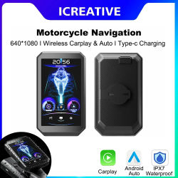 Icreative Pantalla Inteligente Inalámbrica de 3.6 Pulgadas para Bicicleta y Motocicleta, CarPlay Android Auto, Fácil Instalación, Navegador para Manillar, Monitor Portátil