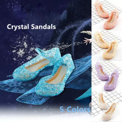 Zapatos de cristal de princesa Elsa para niñas, sandalias informales de cumpleaños para niños, zapatos de fiesta de boda para bebés, novedad de 2024