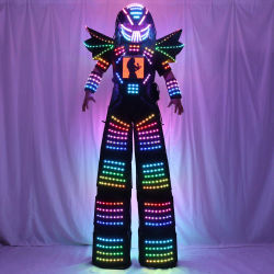 Disfraz de Robot LED con píxeles a todo Color, disfraz de andador con guantes láser, pantalla Digital, logotipo de imagen de texto DIY