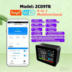 2CO9TB, TUYA WiFi Monitor de calidad del aire, contaminantes del polvo del aire PM2.5 PM1.0 PM10 y termómetro con temperatura y humedad