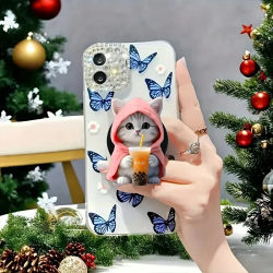 Lindo soporte para teléfono portátil ampliar burbuja té gato soporte para teléfono para iPhone Samsung Xiaomi acrílico plegable agarre titular anillo dedo