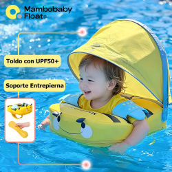 Mambobaby Flotador Bebé con Correa Entrepierna Toldo UPF50+, Anillo de Natación Antivuelco Asiento Seguridad, Sombrilla Extraíble Sin Inflar, Flotador de Hombros para Bebés, Niños Pequeños y