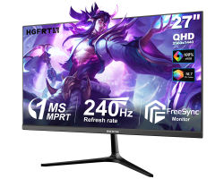 HGFRTEE Monitor para juegos QHD de 27 pulgadas, 240 Hz (DP), pantalla IPS de 2560×1440, 1 ms MPRT, FreeSync, HDMI y DisplayPort, 100% sRGB, VESA 75×75 mm, monitor para PC para juegos y oficina en casa
