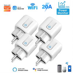Enchufe Inteligente WiFi EU 20A, Monitor de Energía, Temporizador, Control por Voz, Compatible con la Aplicación Tuya Smart Life, Alexa, Google Home, Alice