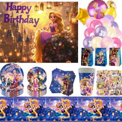 Fondo de decoraciones para fiesta de cumpleaños con tema de Rapunzel enredado de dibujos animados, vajilla desechable, globos, pancarta para Baby Shower, regalo para niños