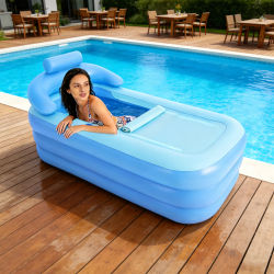 Bañera Inflable Plegable Portátil para Adultos, Piscina Exterior con Almohada y Cubierta con Cierre para Adultos y Niños