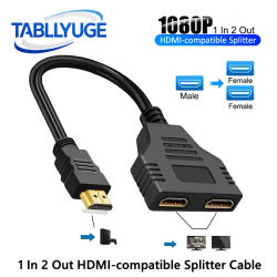 Cable divisor compatible con HDMI, 1 en 2 salidas, 1080P, 2 puertos duales, Cable Compatible con Hdmi, adaptador divisor Y para ordenador portátil, TV Box, Monitor