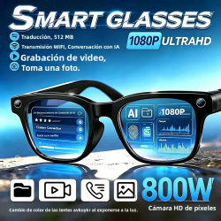 Gafas inteligentes con cámara de 800W, grabación de vídeo, reconocimiento fotográfico por IA, llamadas Bluetooth, traducción de voz, gafas de sol para hombres y mujeres