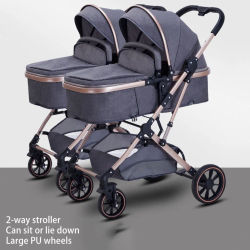 Cochecitos gemelos para bebés, cochecitos dobles estriados para dos niños, cochecito plegable portátil con absorción de impactos, puede sentarse y acostarse