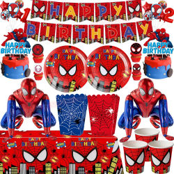 Decoración para Fiesta de Cumpleaños de Spiderman, Vajilla Azul y Roja con Diseño de Araña, Platos, Vasos, Pancarta, Mantel para Baby Shower, Regalos y Detalles para Fiestas