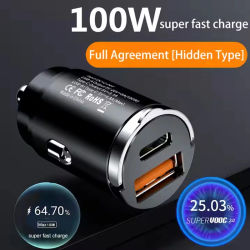 Cargador de coche PD QC3.0 de 100W/200W, 5A, carga rápida, 2 puertos, 12-24V, encendedor de cigarrillos, cargador USBC para adaptador de corriente para iPhone
