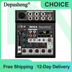Mezclador de Audio Depusheng BN4, consola mezcladora profesional de 5 canales para DJ con tarjeta de sonido, alimentación Phantom de 48V, PC Bluetooth para grabación