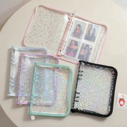 Carpeta con cremallera de estrella láser A5, organizador de recarga de libros, diario DIY, álbum de fotos transparente de ídolo Kpop, papelería Kawaii