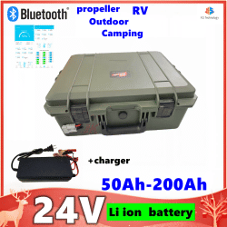 Batería de litio recargable impermeable de ciclo profundo de 24V, 80Ah, 100Ah, 150Ah, 200Ah, 50Ah, energía portátil con BMS + cargador de 10A