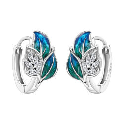 Orstarry Original Plata de Ley 925 pendientes de planta de hoja azul pendientes de aro para mujer regalos de joyería de aniversario