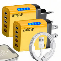 Xiaomi 5 en 1 240W GaN cargador rápido con luz LED 2USB + 3PD cabezal de carga de teléfono multipuerto para iPhone 17 16 Pro Huawei Laptop