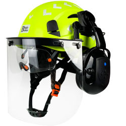Casco de seguridad forestal para motosierra, casco duro ventilado con visera, orejeras Bluetooth, protector facial para exteriores, certificado ANSI Z89.1