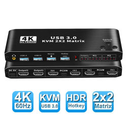 Divisor de interruptor KVM Compatible con HDMI, 2x2, 4K, 60Hz, conmutador USB, pantalla extendida para ordenador portátil, compartir teclado, monitores de ratón