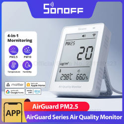 SONOFF AirGuard PM2.5/PM10 Matter Over Wifi Monitor de calidad del aire SAWF-07P Actualizadores de 2 segundos Alarma de luz de sonido Temperatura Humedad