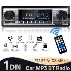 Hippcron Radio de coche 1 Din reproductor de Audio estéreo MP3 para coche Bluetooth receptor FM soporte AUX/USB 12V Universal
