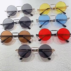 Gafas de Sol Redondas con Marco Metálico Vintage para Hombre y Mujer, Gafas de Sol Circulares Punk, Lentes de Sol para Hombre y Mujer