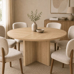 Mesa de comedor redonda de 120x120 cm con capacidad para 4 a 6 personas, aspecto clásico, estilo minimalista escandinavo, tono roble, escritorio para cenar, muebles para el hogar, cocina, comedor,