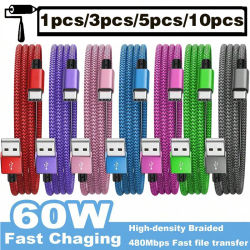 1 Uds 3 uds 5 uds 10 Uds Cable de datos de nailon cargador rápido USB A a tipo C Cable de carga para Huawei Samsung Android teléfono TypeC carga