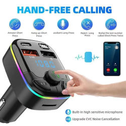 Cargador de coche Bluetooth 5,0 transmisor FM manos libres PD tipo C reproductor ambiental USB Dual cargador MP3 luz inalámbrica tipo C