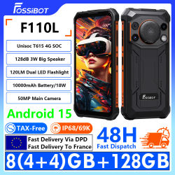 [Enviado desde dentro de Europa] Teléfono Resistente FOSSiBOT F110L 4G, Altavoz de 3W y 128dB, Linterna LED Dual de 120 Lúmenes, Pantalla de 6.75 Pulgadas, 8(4+4)GB de RAM+128GB de ROM, Unisoc T615