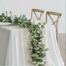 Guirnalda de hojas de eucalipto artificiales, planta de imitación, enredaderas de primavera con flores blancas, bayas para decoración de fiesta en casa, boda, 1 ud.