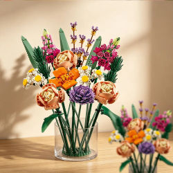 Bloques de Construcción de Ramo de Rosas Eternas, Modelo de Planta, Decoraciones Creativas para Escritorio, Regalos Románticos para Adultos, Juguetes DIY para Enamorados